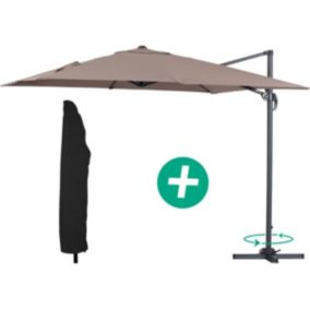 Parasol jardin déporté Alu "Sun 3"  Carré  3 x 3 m  Taupe + housse de protection