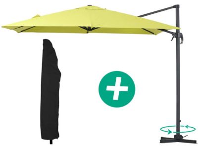 Parasol jardin déporté Alu "Sun 3"  Carré  3 x 3 m  Vert + housse de protection