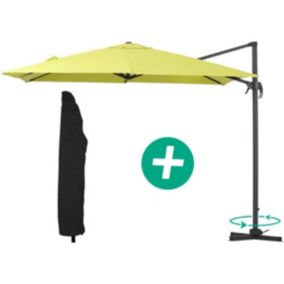 Parasol jardin déporté Alu "Sun 3"  Carré  3 x 3 m  Vert + housse de protection