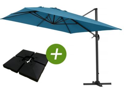 Parasol jardin déporté Alu "Sun 4"  Rectangle  3 x 4 m  Bleu  Dalles à lester incluses