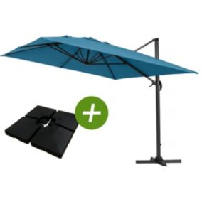 Parasol jardin déporté Alu "Sun 4"  Rectangle  3 x 4 m  Bleu  Dalles à lester incluses