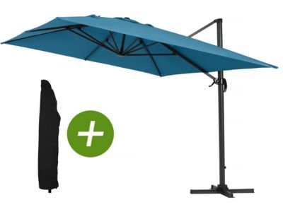 Parasol jardin déporté Alu "Sun 4"  Rectangle  3 x 4 m  Bleu + Housse de protection