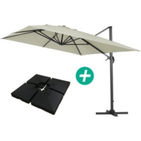 Parasol jardin déporté Alu "Sun 4 "  Rectangle  3 x 4 m  Ecru  Dalles à lester incluses