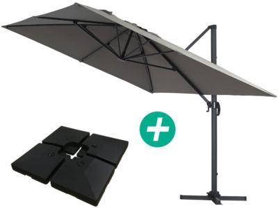 Parasol jardin déporté Alu "Sun 4 "  Rectangle  3 x 4 m  Gris  Dalles à lester incluses