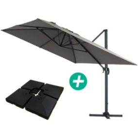 Parasol jardin déporté Alu "Sun 4 "  Rectangle  3 x 4 m  Gris  Dalles à lester incluses