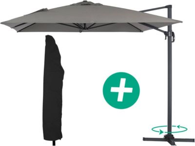 Parasol jardin déporté Alu "Sun 4"  Rectangle  3 x 4 m + Housse de protection  Gris