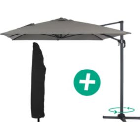 Parasol jardin déporté Alu "Sun 4"  Rectangle  3 x 4 m + Housse de protection  Gris