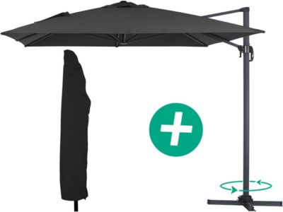 Parasol jardin déporté Alu "Sun 4"  Rectangle  3 x 4 m + Housse de protection  Noir
