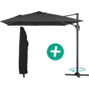 Parasol jardin déporté Alu "Sun 4"  Rectangle  3 x 4 m + Housse de protection  Noir