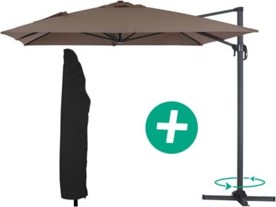 Parasol jardin déporté Alu "Sun 4"  Rectangle  3 x 4 m + Housse de protection  Taupe