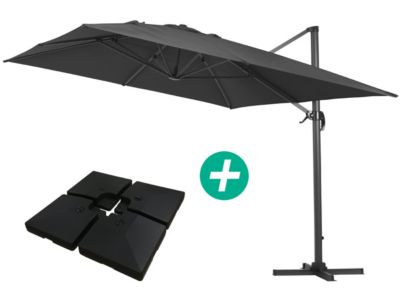 Parasol jardin déporté Alu "Sun 4 "  Rectangle  3 x 4 m  Noir  Dalles à lester incluses