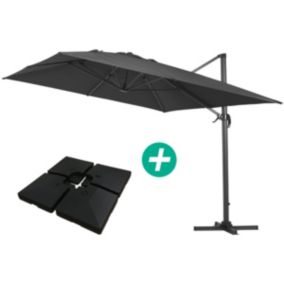 Parasol jardin déporté Alu "Sun 4 "  Rectangle  3 x 4 m  Noir  Dalles à lester incluses