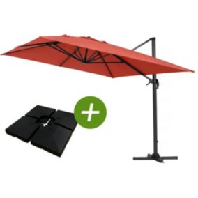 Parasol jardin déporté Alu "Sun 4 "  Rectangle  3 x 4 m  Rouge  Dalles à lester incluses