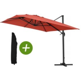 Parasol jardin déporté Alu "Sun 4"  Rectangle 3 x 4 m  Rouge + Housse de protection