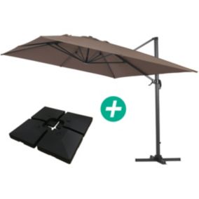 Parasol jardin déporté Alu "Sun 4 "  Rectangle  3 x 4 m  Taupe  Dalles à lester incluses