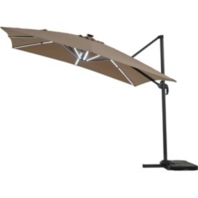 Parasol jardin déporté LED Alu "Sun 4 Luxe"  Rectangle  3 x 4 m  Taupe