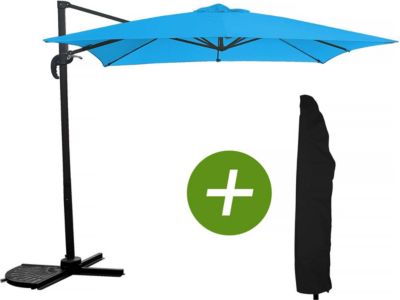 Parasol jardin déporté "Soleil"  Carré  2.5 x 2.5 m  Bleu + Housse de protection