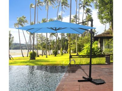 Parasol jardin déporté "Soleil"  Carré  2.5 x 2.5 m  Bleu + Housse de protection