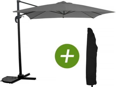 Parasol jardin déporté "Soleil"  Carré  2.5 x 2.5 m  Gris + Housse de protection