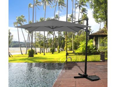 Parasol jardin déporté "Soleil"  Carré  2.5 x 2.5 m  Gris + Housse de protection