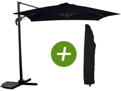 Parasol jardin déporté "Soleil"  Carré  2.5 x 2.5 m  Noir + Housse de protection