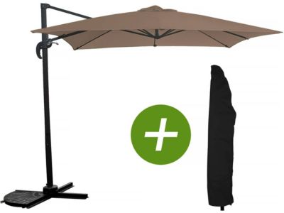 Parasol jardin déporté "Soleil"  Carré  2.5 x 2.5 m  Taupe + Housse de protection