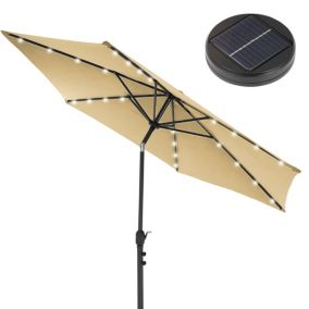 Parasol à manivelle avec led solaire 300 cm brun en polyester