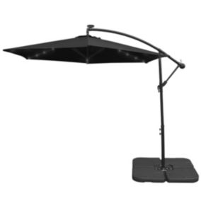 Parasol Noir 3m avec LED's Intégrés avec Base Carrée