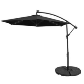 Parasol Noir 3m avec LED's Intégrés avec Base Ronde