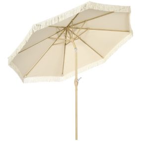 Parasol octogonal inclinable dia. 2,65 x 2,44H m mât baleine métal aspect bois polyester haute densité 180 g/m² beige