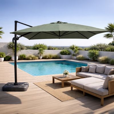 Parasol rectangulaire 3x4m déporté rotatif vert en aluminium degrés CESARE