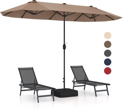 Parasol Rectangulaire 400x200cm, Grand Parasol de Jardin Extérieur, Parasol Double avec Pied, Chocolat