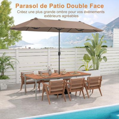 Parasol Rectangulaire 400x200cm, Grand Parasol de Jardin Extérieur, Parasol Double avec Pied, Chocolat