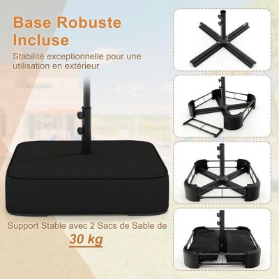 Parasol Rectangulaire 400x200cm, Grand Parasol de Jardin Extérieur, Parasol Double avec Pied, Chocolat