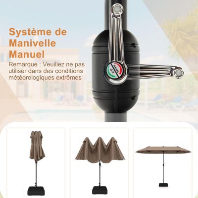 Parasol Rectangulaire 400x200cm, Grand Parasol de Jardin Extérieur, Parasol Double avec Pied, Chocolat