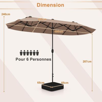 Parasol Rectangulaire 400x200cm, Grand Parasol de Jardin Extérieur, Parasol Double avec Pied, Chocolat