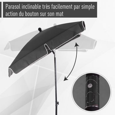 Parasol rectangulaire inclinable alu acier polyester haute densité diamètre 2 m gris