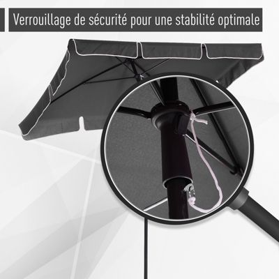 Parasol rectangulaire inclinable alu acier polyester haute densité diamètre 2 m gris