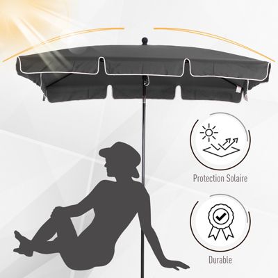 Parasol rectangulaire inclinable alu acier polyester haute densité diamètre 2 m gris