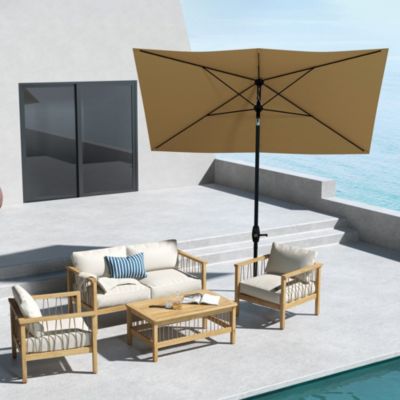 Parasol rectangulaire inclinable de jardin avec manivelle métal polyester haute densité anti UV 50+ chocolat