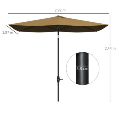 Parasol rectangulaire inclinable de jardin avec manivelle métal polyester haute densité anti UV 50+ chocolat