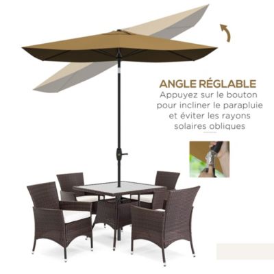 Parasol rectangulaire inclinable de jardin avec manivelle métal polyester haute densité anti UV 50+ chocolat