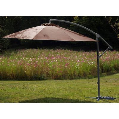 Parasol rond déporté inclinable avec pied en croix taupe