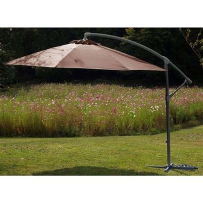 Parasol rond déporté inclinable avec pied en croix taupe