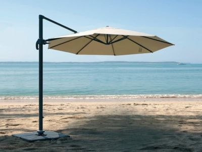 Parasol rond en aluminium et toile polyester avec pied en croix - Tobago Éco - diamètre 3 x 2,66 m - Jardiline