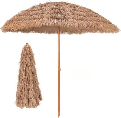 Parasol Style Hawaïen Paille de Plastique H 160cm Exotique en Chaume de PP, pour Jardin Terrasse Plage