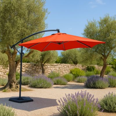 Parasol terracotta droit carré 3 x 3 m led degrés SOLENZARA