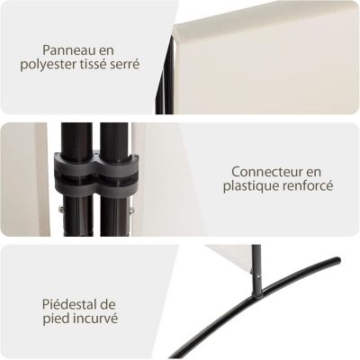 Paravent 3 Panneaux Separateur de Pieces avec Conception Pliable Ecran de Confidentialite Partition Beige