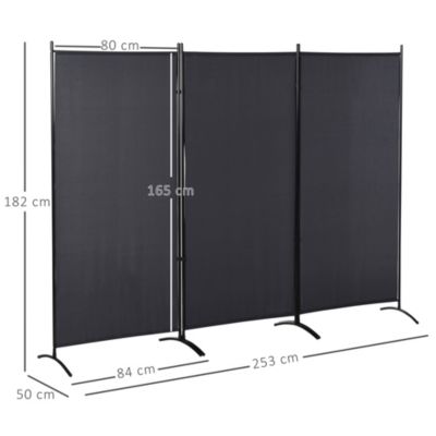 Paravent 3 panneaux sur pied brise-vue séparateur métal époxy polyester haute densité anthracite