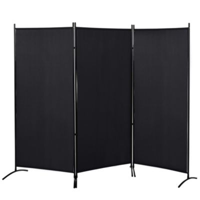 Paravent 3 panneaux sur pied brise-vue séparateur métal époxy polyester haute densité noir